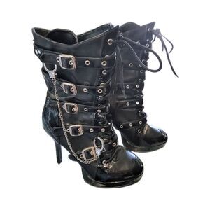 FUNTASMA Black Sexy Cop Buckle Strap Handcuff Stiletto Platform Heel Boots 8.5M